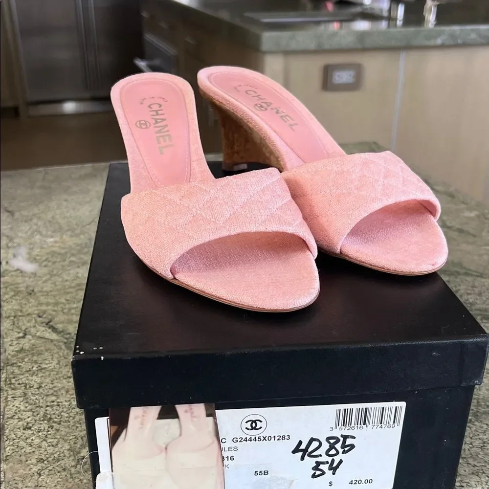 Chanel Light Pink Quilted Wedges